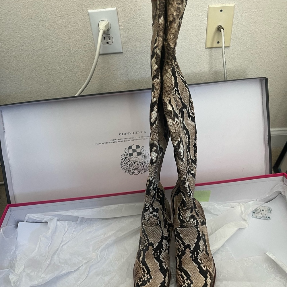 Vince Camuto Snake Print Heeled Boots